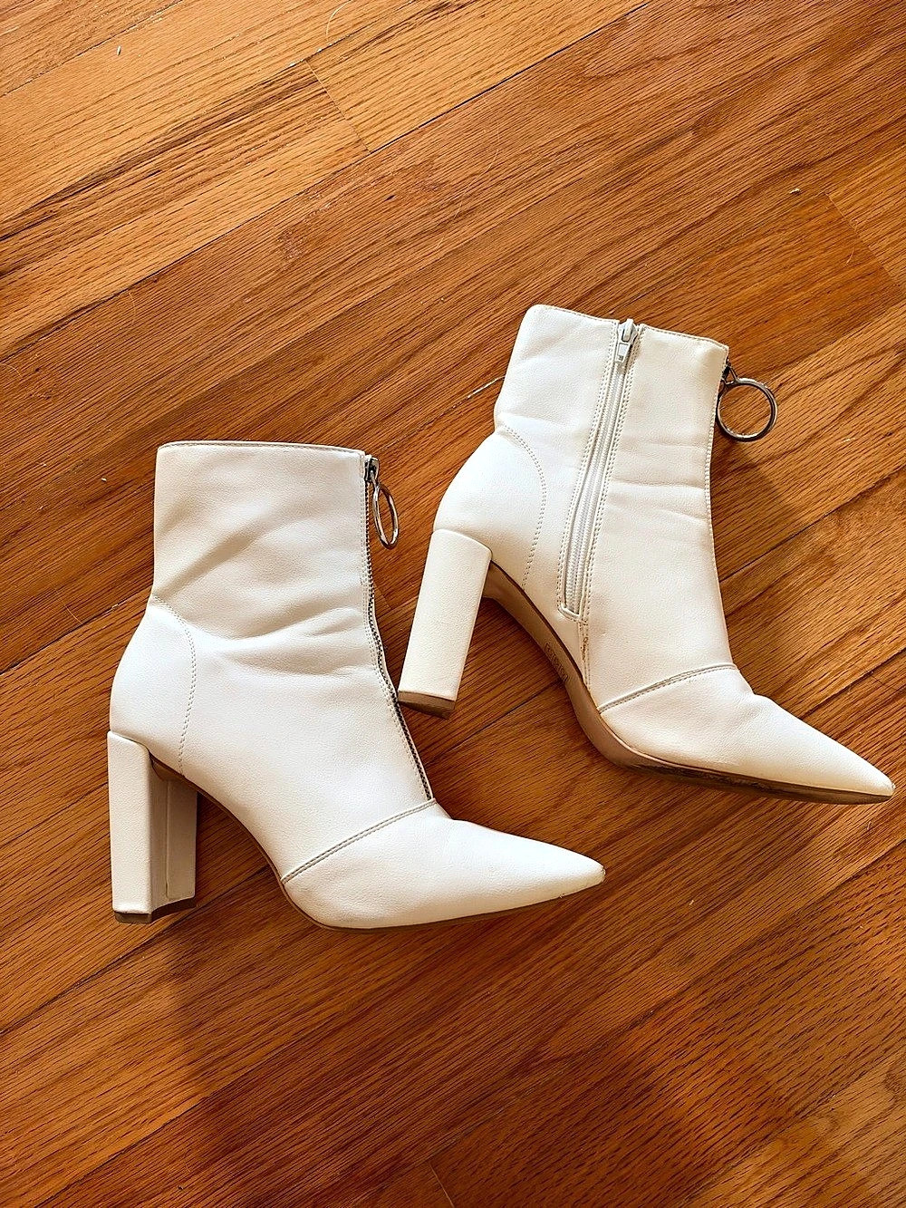 White Pointed-Toe Ankle Boots
